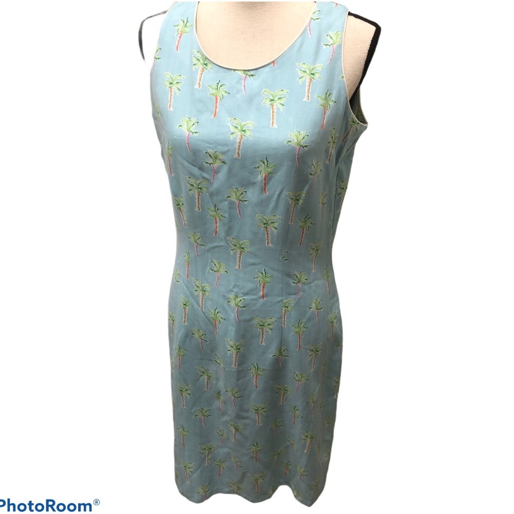 Anna Ocean Palm Tree print silk dress Size M